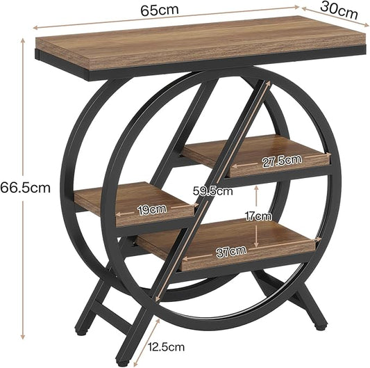 Tribesigns End Table Set of 2, 3-Tier Narrow Sofa Side Table with Storage for Living Room, Wood End Table with Geometric Metal Frame, Industrial Nightstand and Bedside Table for Bedroom, Light Brown