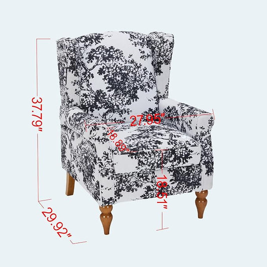 ZMAD Accent Chair, Upholstered High Back Floral Armchair Wood Legs, Comfy Wingback Reading Single Sofa Chair,Plus a Solid Wood Coffee Table for Small Spaces, Living Room, Bedroom (Antique White+Gray)