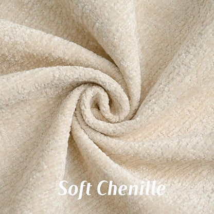 FUTEI Beige Chenille Throw Pillow Covers 16x16 Inch Set of 2,Soft Cozy Bound Edge Design Cushion Case,Home Decor for Couch Bed Living Room
