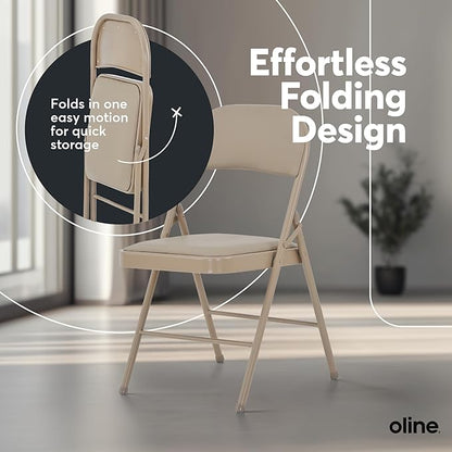 Oline Vinyl Folding Chairs, Padded Vinyl Cushion Chairs with Durable Metal Frame, Indoor Outdoor Stackable Foldable Guest Chairs for Office Wedding Kitchen Dining, 300lb Capacity (Khaki, 6 Pack)