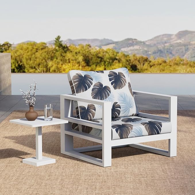 Outdoor Cushion Set for Patio Furniture Deep Seat Chair Cushions Weather Resistant Sofa Chair Pad, 24.4x23.6 Inch, Blue Leaves