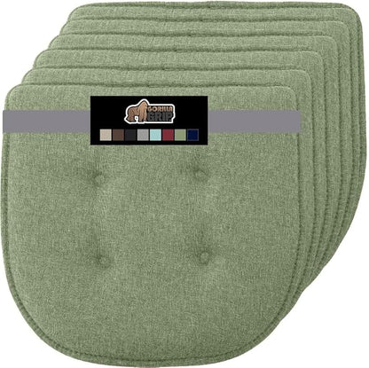GORILLA GRIP Slip Resistant Tufted Chair Cushions, No Ties Required, Set of 6 Memory Foam Pads for Dining Room, Kitchen Table, Office, Rocking Chairs, Plush Seat Cushion Pad, Home Decor, 16x17, Sage