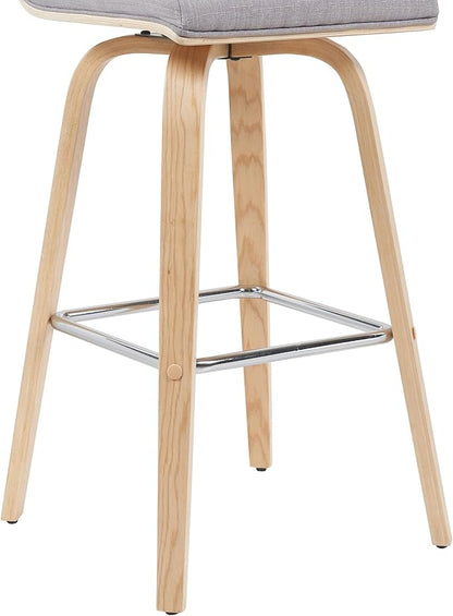 Vienna Modern Swivel Bar Height Stool with Grey Upholstered Seat and Patterned Oak Wood Frame Set of 4
