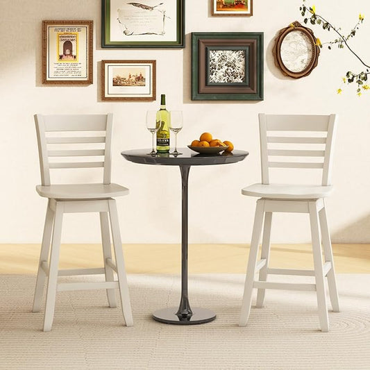COSTWAY Bar Stools Set of 2, 24.5 Inch Swivel Counter Height Bar Chairs with Hollow Backrest & Contoured Seat, with Footrest for Kitchen Island, Pub, Bistro, Cafe (2, Cream)
