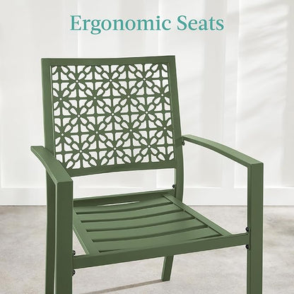 Best Choice Products 3-Piece Outdoor Bistro Set, Stackable Modern Steel Furniture for Porch, Garden w/ 2 Chairs, Table, Geometric Decor - Sage Green