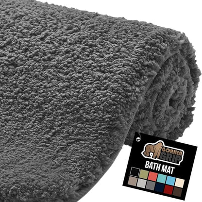 GORILLA GRIP Bathroom Rugs, 42x24, Ultra Soft Absorbent Mat, Thick Plush Bath Rug, Machine Washable, Microfiber Quick Dry, Mats for Shower, Bathtub and Floor, Home Decor Accessories, Charcoal