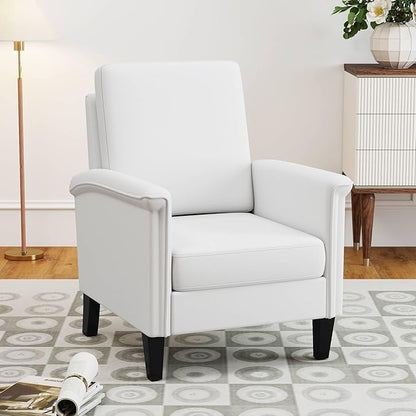 GOFLAME Modern Accent Chair, Comfy Upholstered Armchair with Rubber Wood Legs and Thick Padded Cushion, High Back Single Sofa Chair, Reading Side Chair for Living Room, Bedroom, White