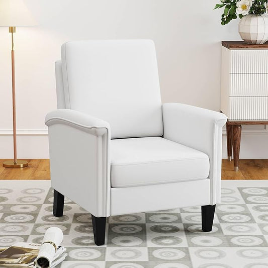 GOFLAME Modern Accent Chair, Comfy Upholstered Armchair with Rubber Wood Legs and Thick Padded Cushion, High Back Single Sofa Chair, Reading Side Chair for Living Room, Bedroom, White