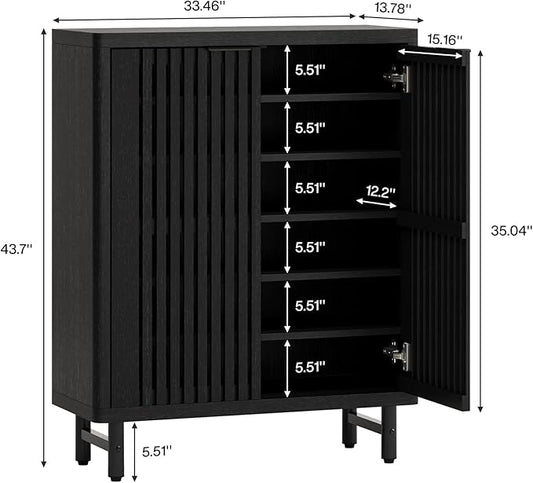 Tribesigns 6-Tier Farmhouse Shoe Cabinet with Shutter Doors, Wooden Shoe Organizer Rack with Adjustable Shelves, Modern Large Hidden Storage Furniture for Entryway, Hallway (Black)