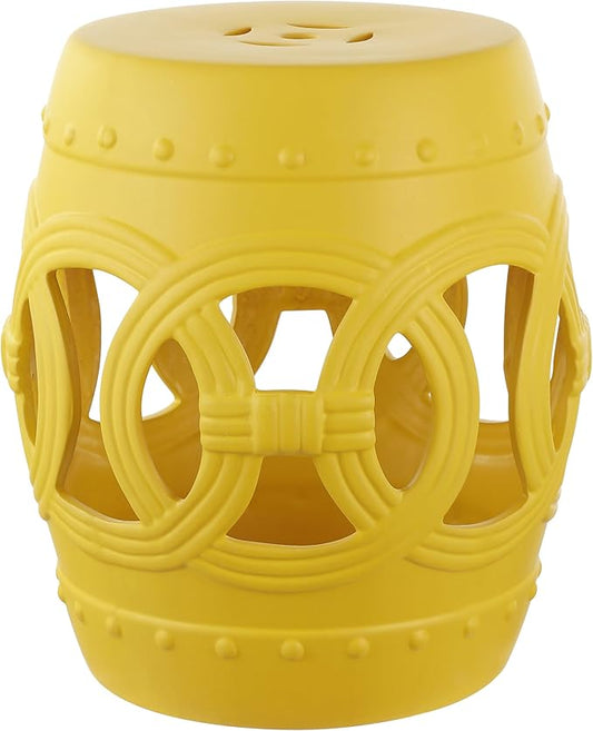 JONATHAN Y TBL1022E Lucky Coins 16" Chinese Ceramic Drum Indoor/Outdoor Garden Stool Bohemian, Coastal, Cottage, French Country, Traditional, for Living Room, Garden Room, Patio, Matte Yellow