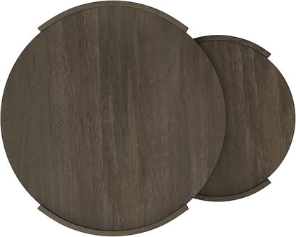 SIMPLIHOME Robin 2-Piece Nesting Coffee Table Set - 32 and 23 inch Wide Solid Mango Wood Round Living Room Tables in Ash Grey, Modern Space-Saving Center Table Set with Curved Legs, Assembled