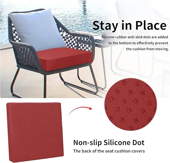 Easy-Going Waterproof Patio Cushion Covers 22x20x4 inch 4 Pack Replacement Non-Slip Outdoor Seat Cushion Slipcover with Zipper. Red