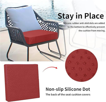 Easy-Going Waterproof Patio Cushion Covers 27x25x5 inch 2 Pack Replacement Non-Slip Outdoor Seat Cushion Slipcover with Zipper. Red
