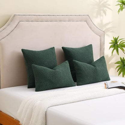 FUTEI Christmas Pack of 2 Dark Green Decorative Throw Pillow Covers 26x26 Inch Soft Cozy Solid Boucle Textured Euro Pillow Shams,Modern Home Decor for Couch Bed Living Room