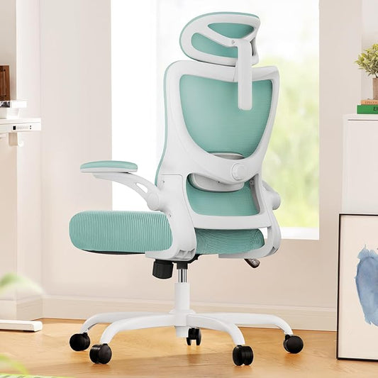 Marsail Ergonomic Office Chair: Office Computer Desk Chair with High Back Mesh and Adjustable Lumbar Support Rolling Work Swivel Task Chairs with Wheel 3D Armrests and Headrest