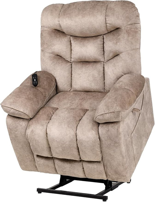 EONIX Large Lay Flat Power Lift Recliner Chair for Elderly with Heat and Massage, 400lbs Dual Motor Electirc Lift Chair with Extended Footrest, SLRY007062, Beige