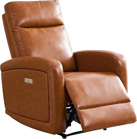 Leather Recliner Chair,Power Recliner Chair with Power Headrest Type-C Charger for Adult, Electric Recliner Sofa for Living Room & RV, Brown