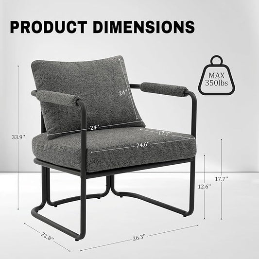 Accent Chairs Set of 2 for Living Room, Mid Century Modern Upholstered Reading Armchairs for Bedroom, Office, with Comfy Chenille Cushion & Metal Frame, Dark Grey