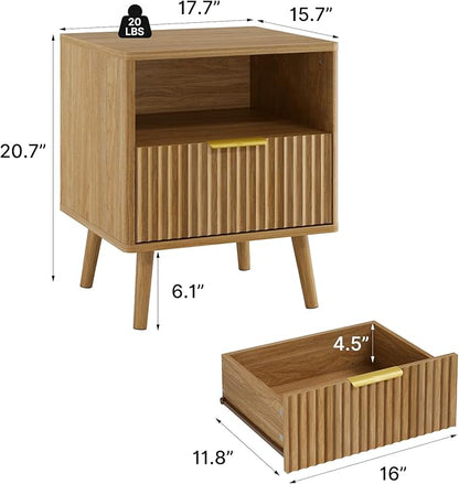 LYNSOM Fluted Dresser and Nightstand Sets 4 Piece, 1-Drawer Nightstands and 5/6 Drawers Dresser, Wood Bedroom Furniture Set for Home, Bedroom, Hallway, Natural Oak
