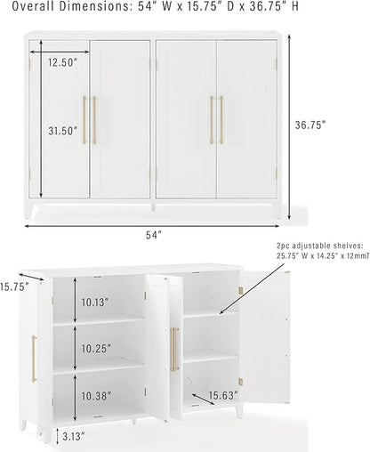 Crosley Furniture Roarke 3-Piece Modern Glass Door Sideboard Buffet Cabinet and Kitchen Storage Pantry Set, White