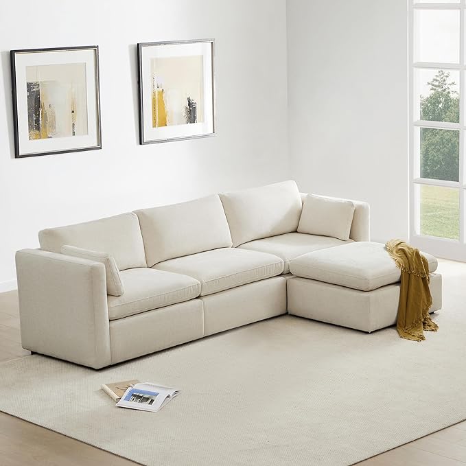 CHITA Oversized Modular Sectional Sofa, FSC Certified L Shaped Sectional Couches for Living Room, 112 inch Width,4 Seat Modular Sofa with Storage Ottoman, Linen