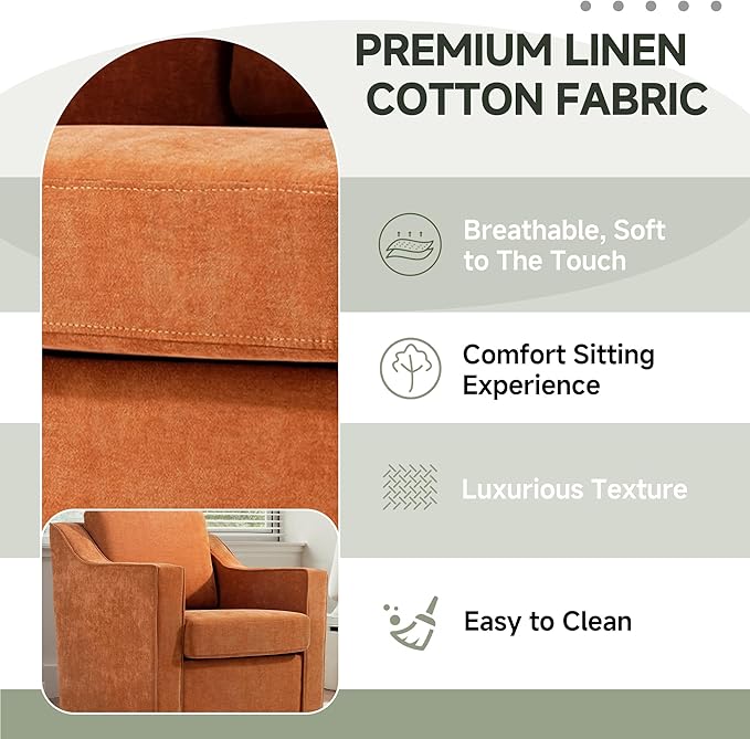 UIXE Swivel Accent Chair, Chenille Fabric Upholstered Arm Chair for Living Room, Modern Club Armchair Comfy Single Sofa Bedroom Reading Seat with Lumbar Pillow - Orange
