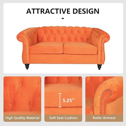 Velvet Sofa Couches Set, 3-Piece Mid Century Modern Upholstered Couch with Cushions, Home Sofa Sectional Furniture Sets, Comfy Tufted Chesterfield Couches for Living Room, Bedroom, Office