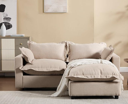 chairus 68" Love Seat Sofa with Ottoman Upholstered Linen Deep Seat Couch with Pillow Modular Oversized Couch Sleeper for Living Room, Bedroom, Reception Room, Apartment, 2-Seater/Oatmeal