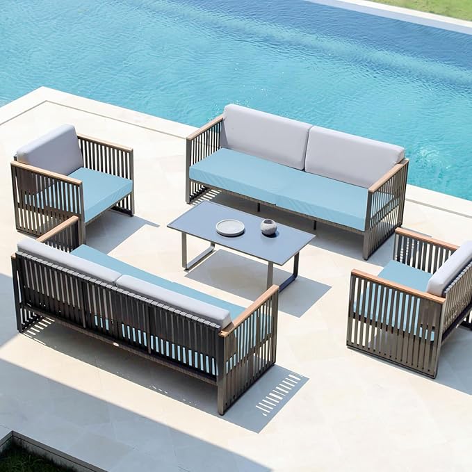 Easy-Going Waterproof Patio Cushion Covers ONLY Cover 27x25x5 inch 2 Pack Replacement Non-Slip Outdoor Seat Cushion Slipcover with Zipper. Light Blue