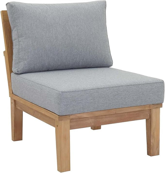 Modway EEI-1821-NAT-GRY-SET Marina Premium Grade A Teak Wood Outdoor Patio Armless Chairs-Set of 2, Natural Gray
