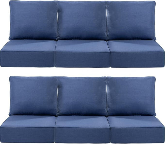 Luxury 24x24x6 Inch Outdoor Deep Seat Cushions Set of 6 - Comfortable Patio Zipper Chair Cushion for Outside Wicker Dining Rocking Swivel Chairs Loveseat Couch Sectional Sofa - Navy Blue