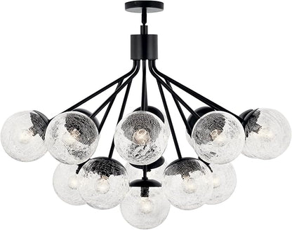 KICHLER Silvarious 16-Light Convertible Chandelier, Soft Modern Light with Clear Crackled Glass in Black, for Dining Room, Living Room or Foyer (26" x 38"), 52702BK
