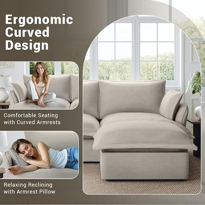 Oversized Cloud Modular Sectional Sofa, Comfy Down Filled Cloud Couch with Removable Cover, Deep Seat Armchair, Single Sofa Chair, Sectional Couches for Living Room, Light Gray