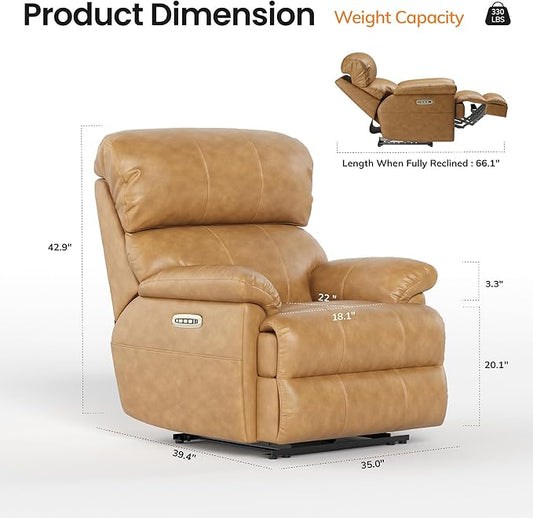 COLAMY Triple Motors Power Recliner Chair with Power Headrest & Lumbar Support Independent Adjustment for Living Room, Leather Electric Recliner Sofa Chair, Light Brown