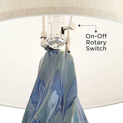 Possini Euro Design Teresa Modern Coastal Table Lamp 31" Tall with Square White Marble Riser Teal Ceramic Beige Drum Shade for Bedroom Living Room Nightstand Bedside Night Stand Office Kids Room