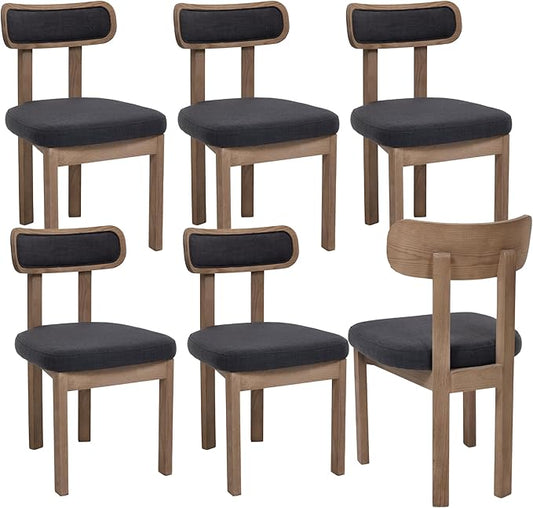 Grey Dining Chairs Set of 6, Mid Century Modern Upholstered Linen Dining Room Chair with Curved Back, Armless Kitchen Chairs for Living Room/Restaurant/Balcony/Bedroom/Bome Desk/Task