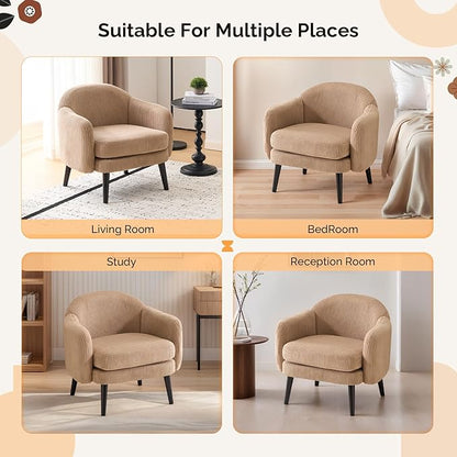 VINGLI 30.3" Wide Modern Barrel Accent Armchairs Set of 2 with Track Armrest, Solid Wooden Legs, Comfy Upholstered Club Chairs, Single Home Sofa for Living Room, Bedroom, Reading Room, Corduroy Khaki