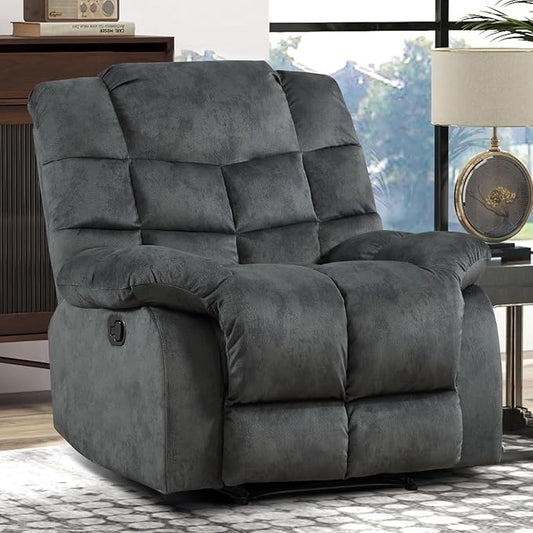CANMOV Manual Recliner Chair, Single Reclining Sofa with Overstuffed Backrest and Armrest for Living Room, Bedroom Furniture, Grey