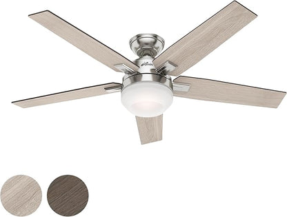 Hunter Fan 52 inch Contemporary Brushed Nickel Indoor Ceiling Fan with Light and Remote Control for Bedroom, Living Room/Family Room, Dining Room, Kitchen, Office (Renewed)