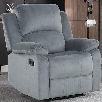 CANMOV Manual Recliner Chair Set of 2, Soft Fabric Overstuffed Recliner Single Sofa Chair for Living Room, Heavy Duty and Safety Reclining Mechanism (Blue Grey)