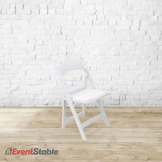 EventStable Titan PRO Resin Folding Chair - White Indoor Outdoor Lightweight Padded Folding Chair for Weddings Parties Events - 100 Pack