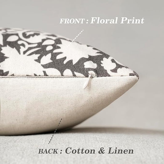 Foindtower Set of 2 Decorative Neutral Floral Throw Pillow Covers Accent Farmhouse Cushion Covers Boho Vintage Pillowcase for Couch Sofa Bedroom Living Room Home Decor,18×18 Inch,Rustic Gray