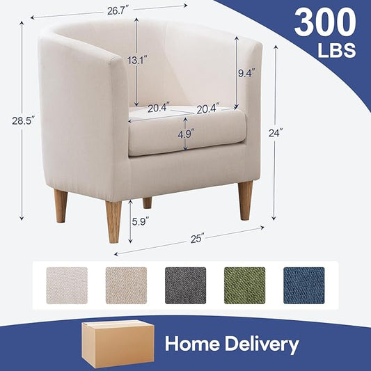 Accent Barrel Chair, Modern Comfy Living Room Chairs with Armrest Small Reading Chair with Cozy Soft Padded for Bedroom Reception Room Cafe, White