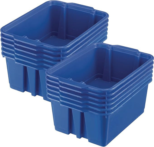 Really Good Stuff-160074BL Stackable Plastic Book and Organizer Bins for Classroom or Home Use – Sturdy, Colored Plastic Baskets (Set of 12)