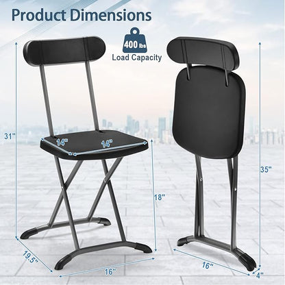 GYMAX Folding Chair, 400lbs Plastic Chairs Set with Steel Frame & Ergonomic Curved Back, Indoor & Outdoor Commercial Event Seat for Meeting, Wedding, Stackable Lightweight Folding Chairs (10, Black)