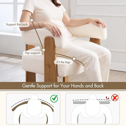 Upholstered White Velvet Dining Chairs Set of 4, Boho Modern Barrel Accent Armchairs, Thick Padded Seat & Natural Wooden Legs, Mid Century Inspired Kitchen/Dining Room Chairs, Creamy White
