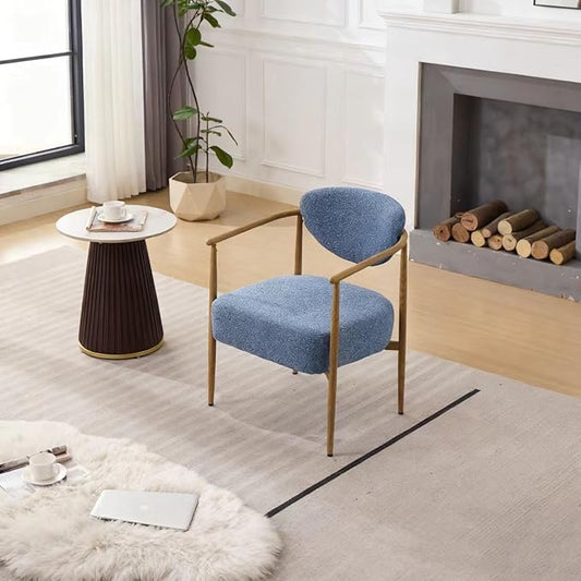 Modern Accent Chair, Blue Teddy Velvet Armchair with Wood Grain Metal Frame, Comfortable Single Seating for Living Room, Dining Room, Bedroom, and Cafe, 24.8" W x 24.8" D x 29.1" H