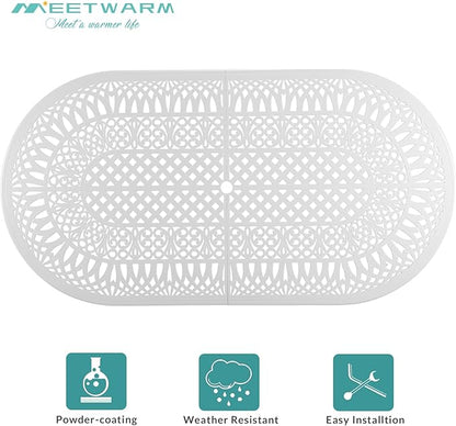 MEETWARM 9-Piece Outdoor Furniture Dining Set, All Weather Cast Aluminum Patio Garden Set with 8 Chairs,1 Oval Table, 2" Umbrella Hole, White