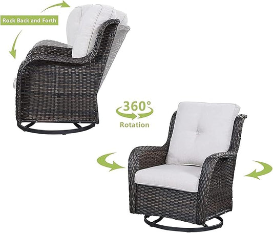 HUMMUH 6 Pieces Outdoor Patio Furniture Set Wicker Swivel Patio Chairs with Ottomans 2 Seater Outdoor Sectional Sofa/Patio Loveseat with Coffee Table