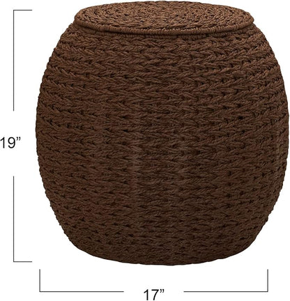 Household Essentials Handwoven Paper Rope Barrel Wicker Storage Basket Side Table, Brown